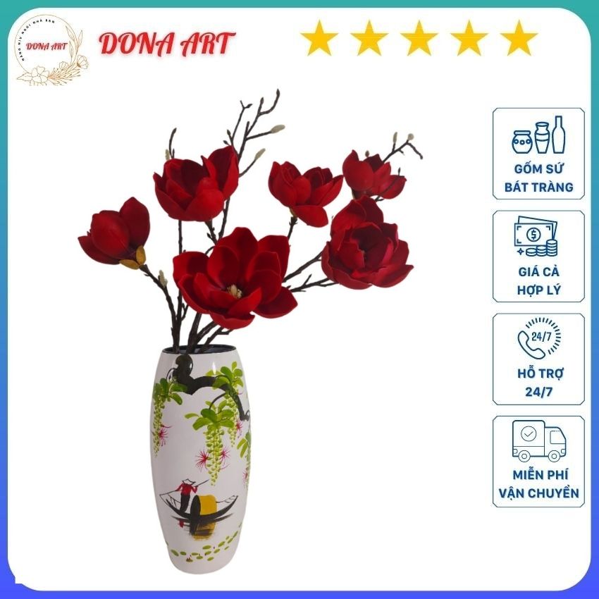 [FREESHIP]Bình hoa gốm sứ cao 32cm DONA ART DA23cm, Lọ hoa gốm Bát Tràng cao cấp
