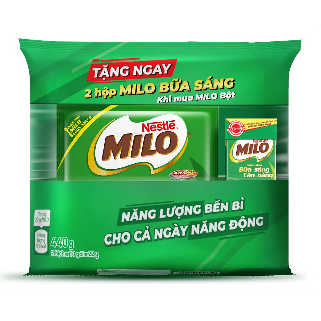 Thức uống lúa mạch nestlé milo sữa 3 trong 1 bịch 220g x2