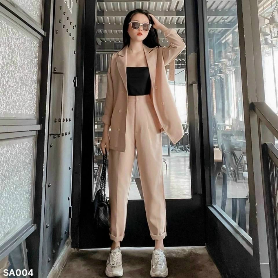 Set bộ vest nữ gồm 3 món áo vest tay dài và quần dài kèm áo trong