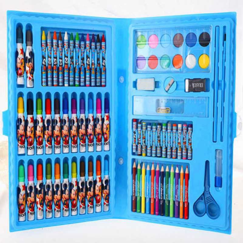 Hộp Bút Tô Màu 86 chi tiết cho bé tập vẽ-gồm màu dạ, màu sáp, chì màu, phụ kiện. kéo, .t.ẩ.y., thước