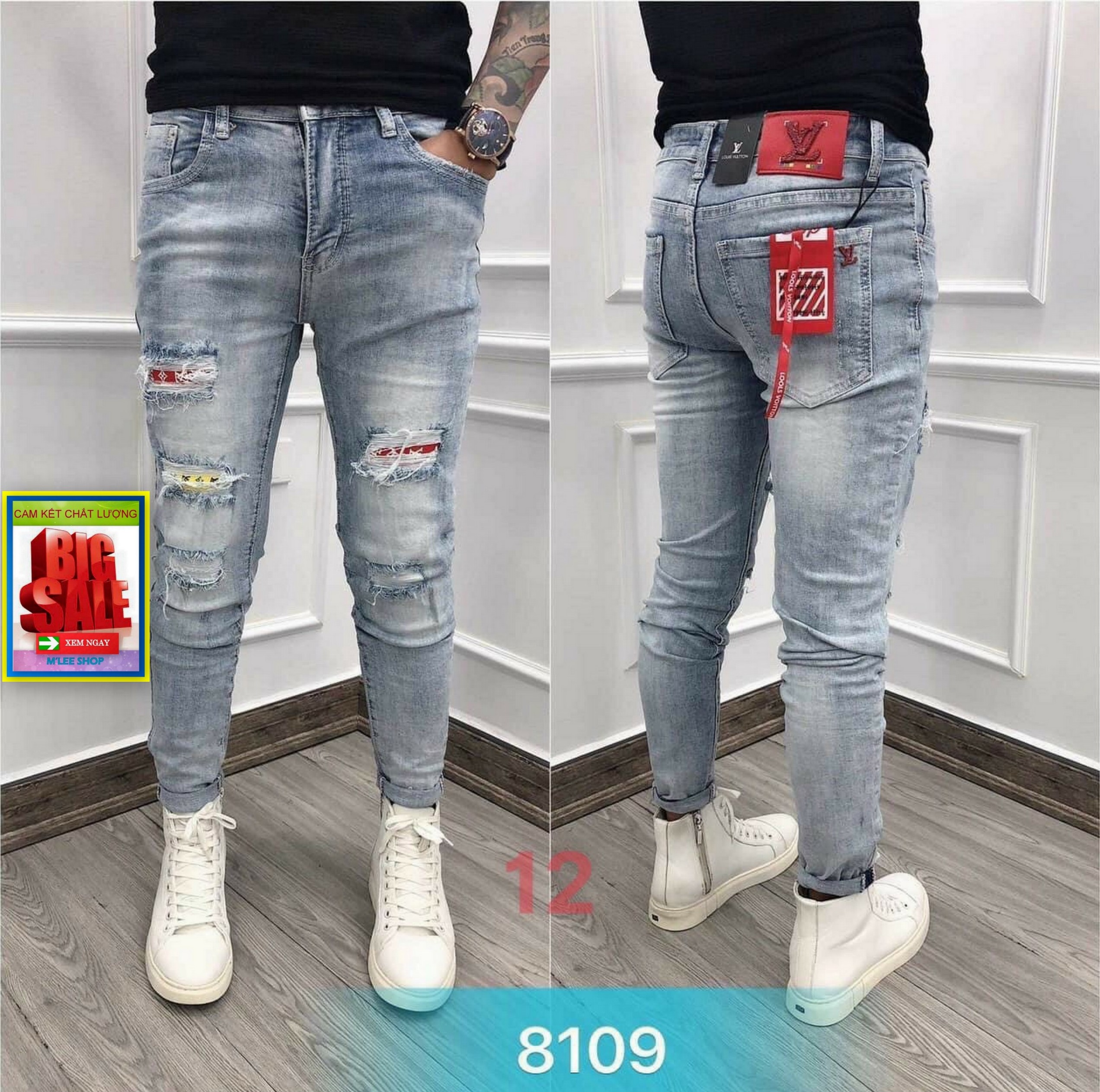 quần jean nam cao cấp in thêu logo M' LEE SHOP AZK12 hàng hiệu chuẩn shop full tem mác phong cách hàng quốc M'LEE SHOP ML0088