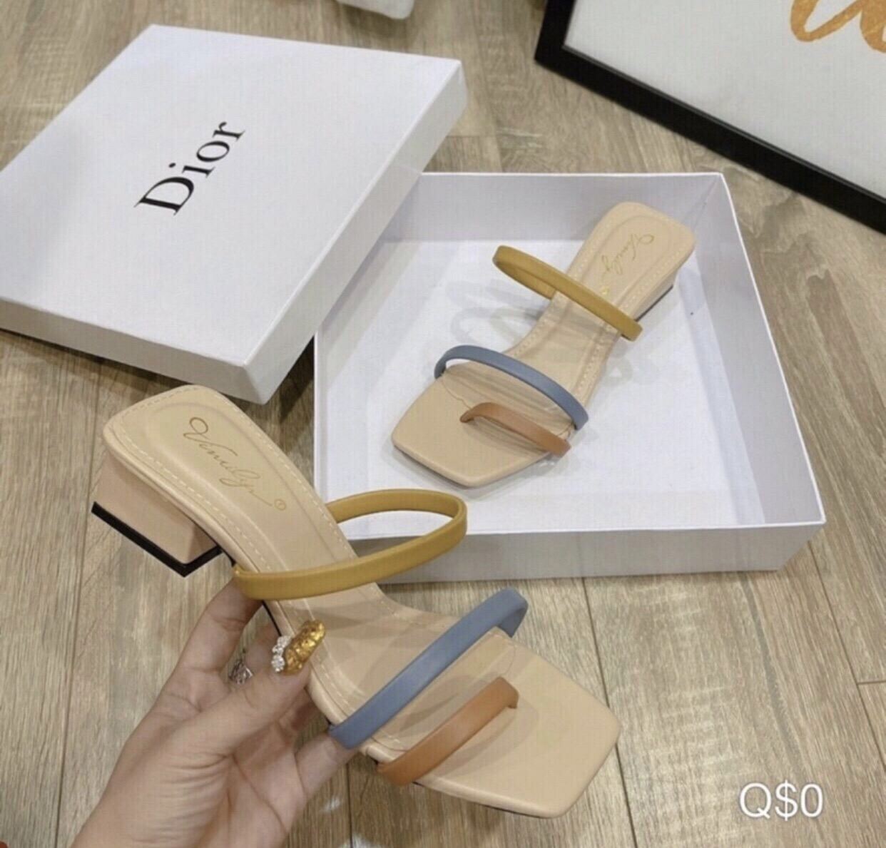 Dép nữ cao gót quai dây phối màu đế 5 phân sang trọng