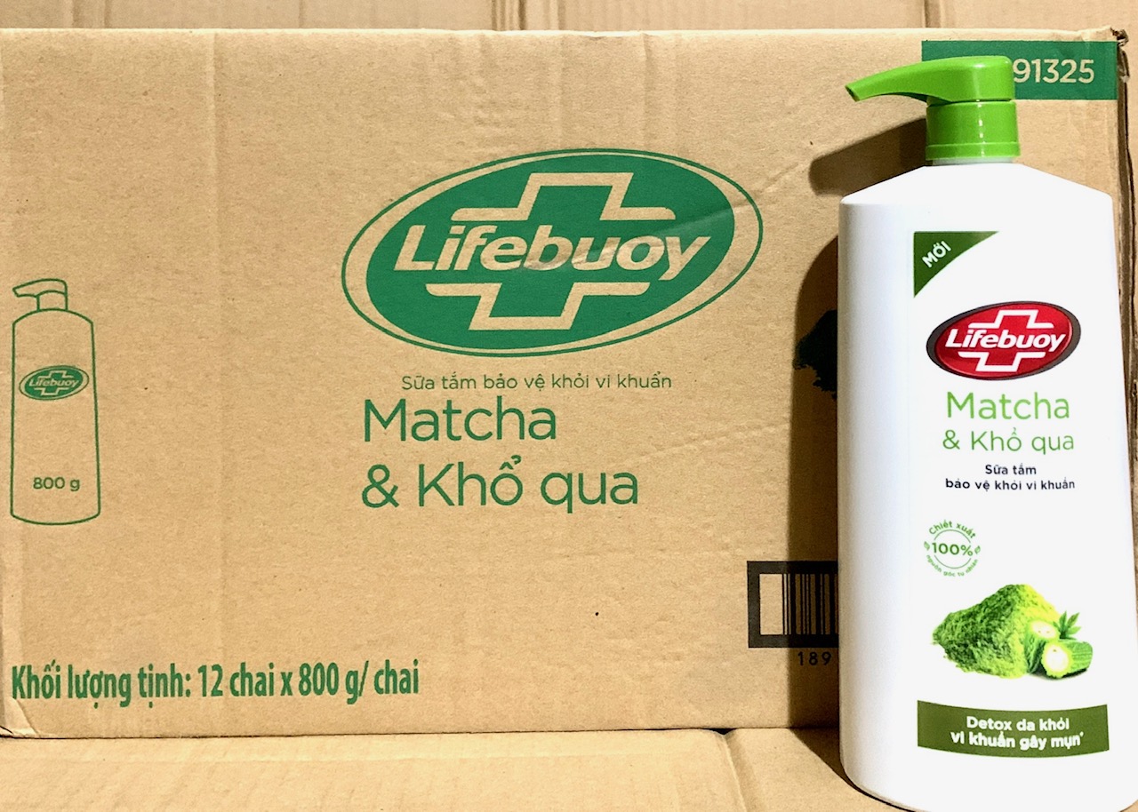 Sữa tắm Lifebuoy chai 800g Matcha & Khổ Qua, Than Hoạt Tính & Cám Gạo