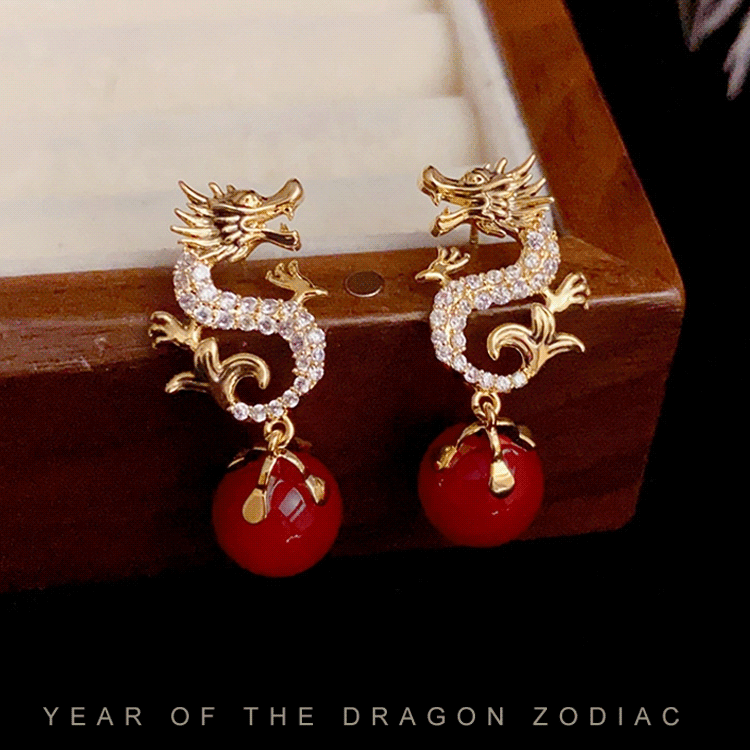 【Hot Style】Year Of The Dragon Personalized High-end Earringswomen's Red New Year Earrings