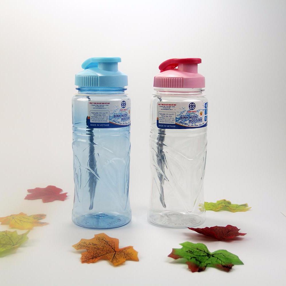 Bình nước học sinh Việt Nhật 750ml- Nhựa 100% PET đạt chuẩn- 3 màu vàng, trắng, xanh- Quai xách tiện dụng