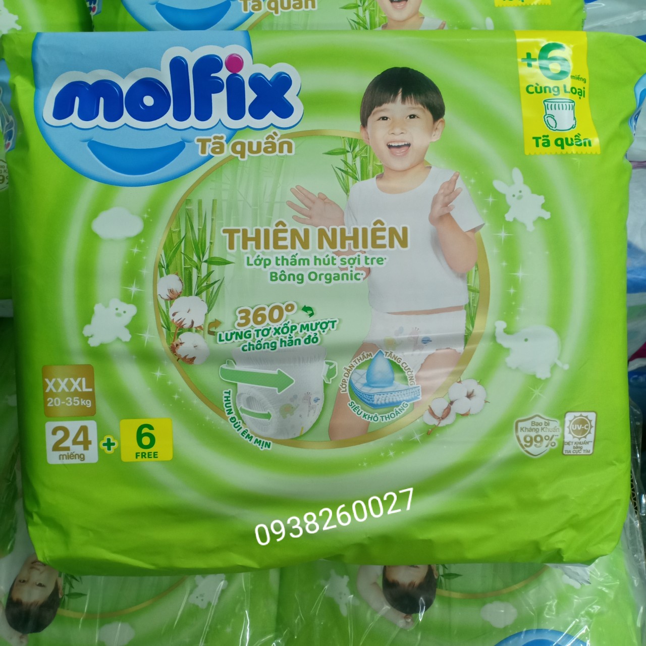 Tã quần molfix thiên nhiên xxxl 22+6 miếng