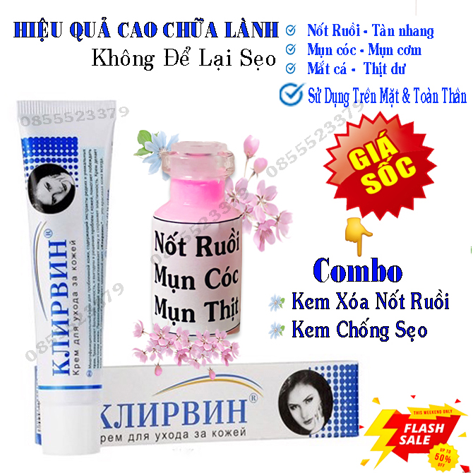 Combo kem tẩy nốt ruồi tàn nhang, mắc cá,mụn thịt, mụn cóc + kem liền sẹo