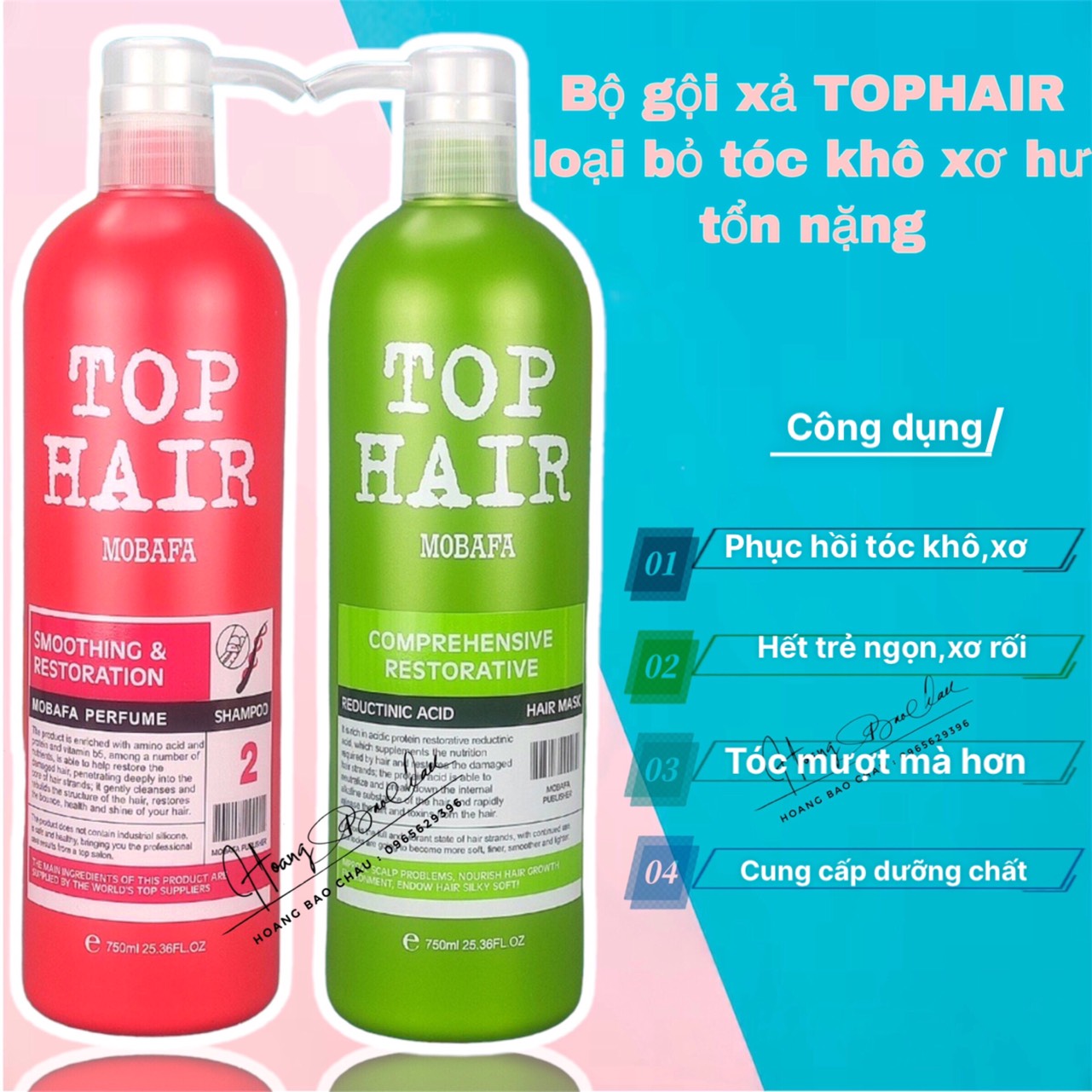 Cặp dầu gội xả Tophair Top Hair Mobafa 750ml x2 Tophair Mobafa phục hồi tóc
