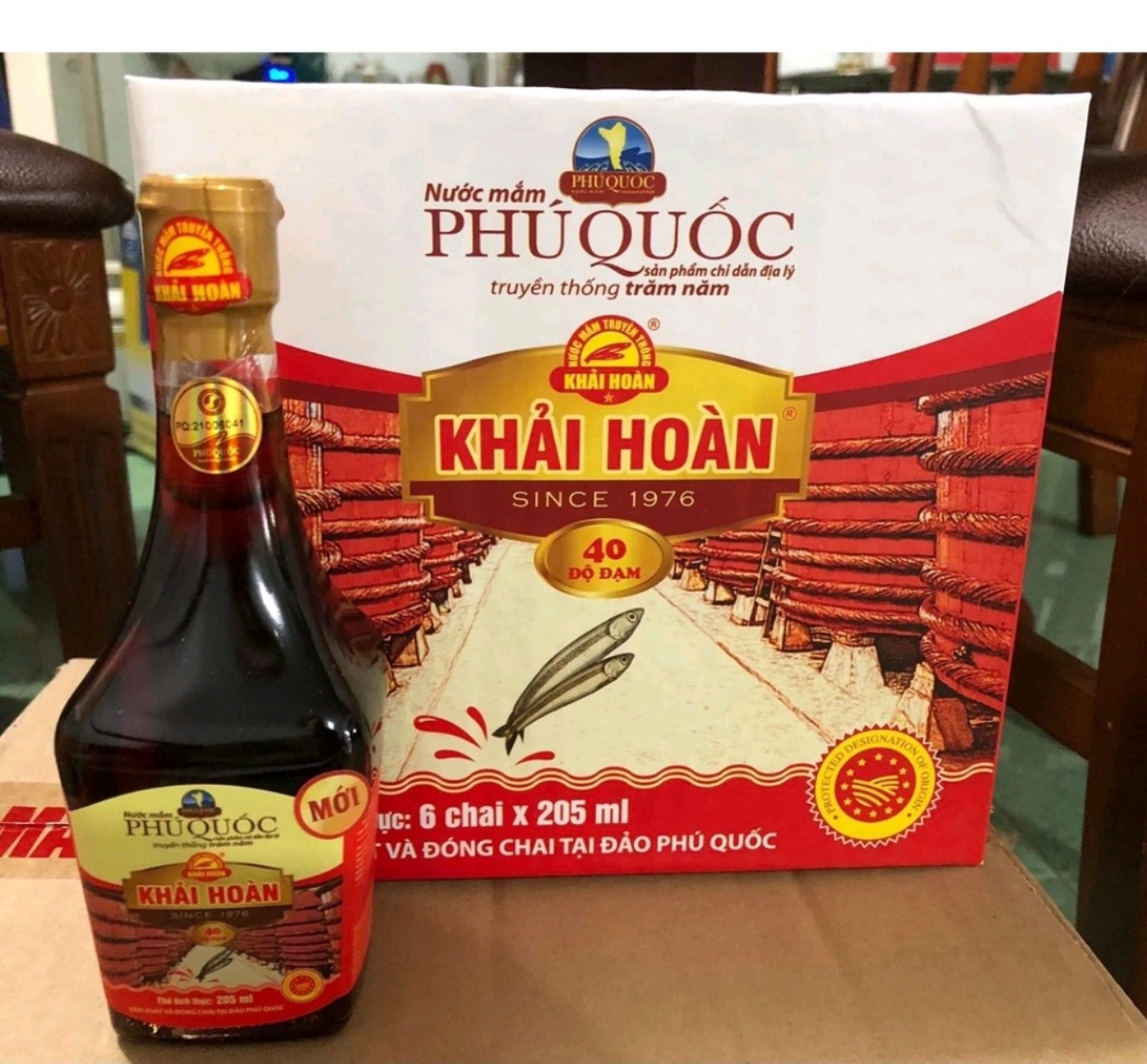 thùng 6 chai 205ml nước mắm CỐT NHĨ Khải Hoàn PHÚ QUỐC 40 độ đạm)