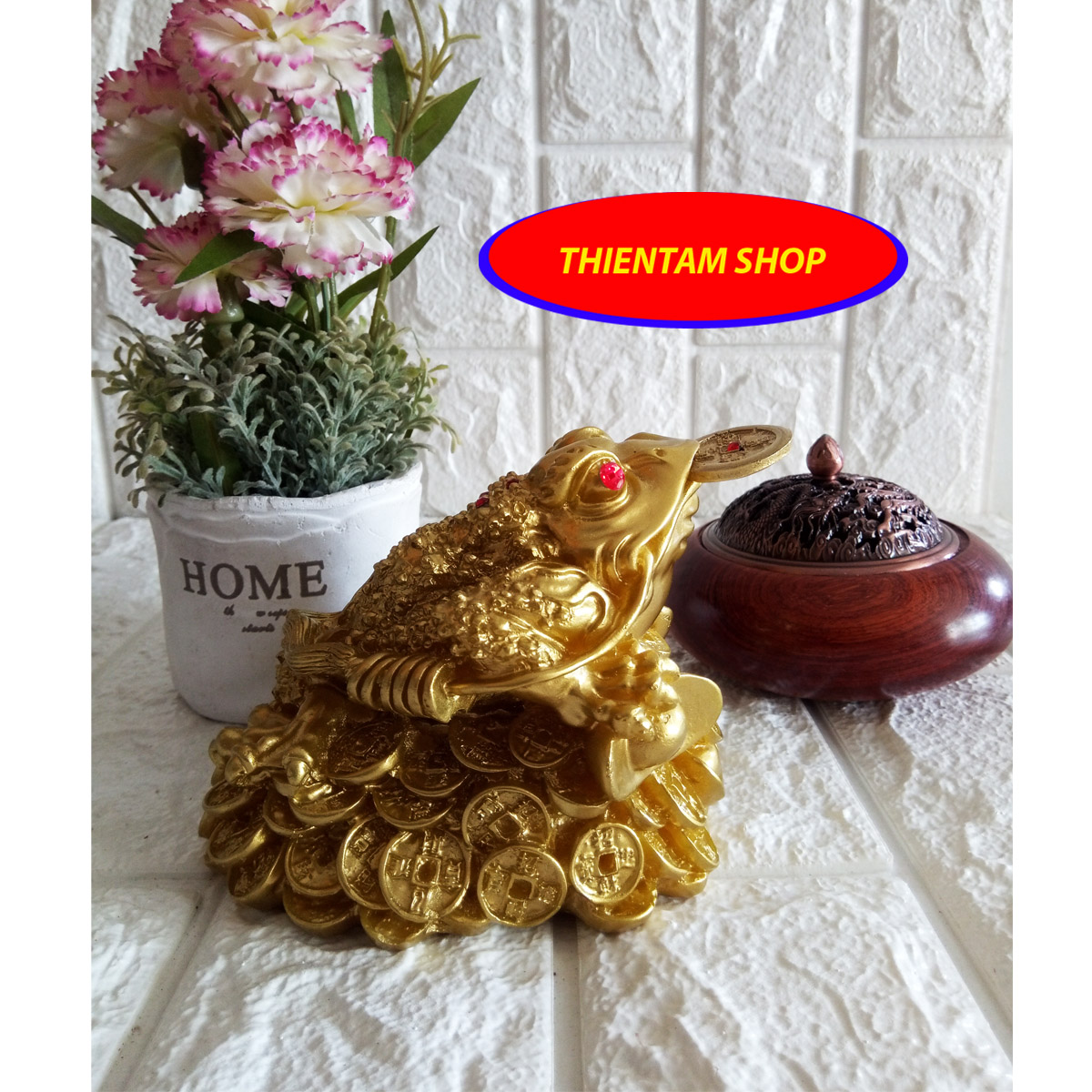 Thiềm thừ ngậm tiền vàng chiêu giữ tài lộc màu đồng sáng - CMD14