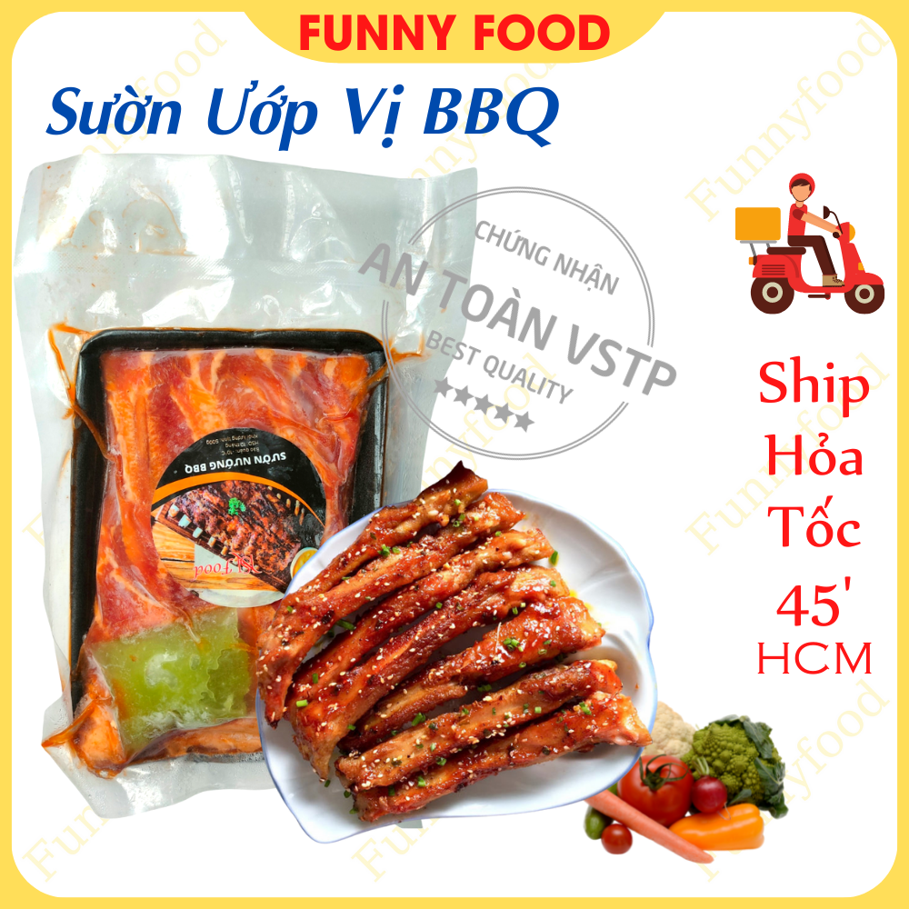 [ HOÀN TIỀN 10% ]Sườn Heo Ướp Vị BBQ 500g - Kiểu Alfresco - [Ship Hỏa Tốc HCM] - Funnyfood