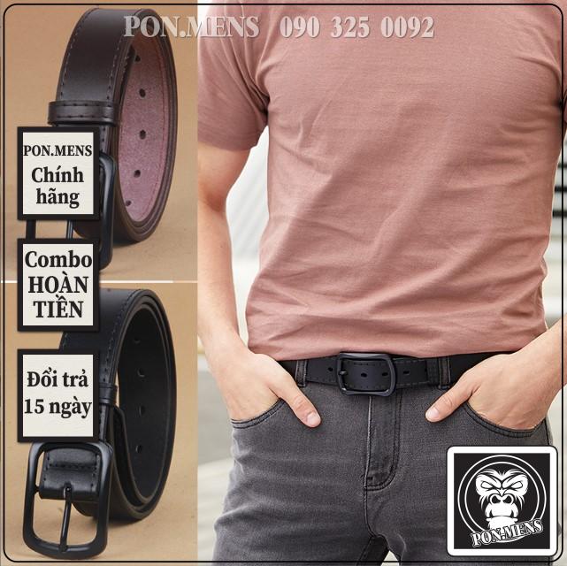 Thắt lưng da, Dây nịt đục lỗ nam trẻ trung màu đen 3 pon.mens hà nội hcm