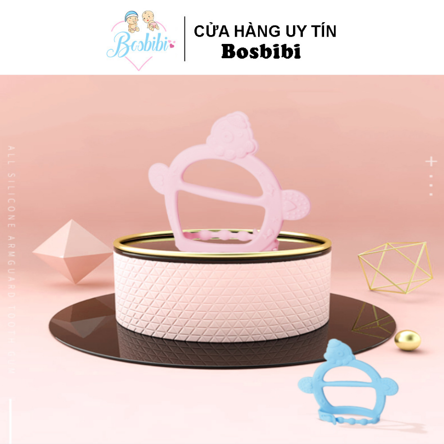 Gặm nướu xỏ tay chất liệu 100% silicon, có quai đeo chống rơi, cho bé 3 tháng trở lên