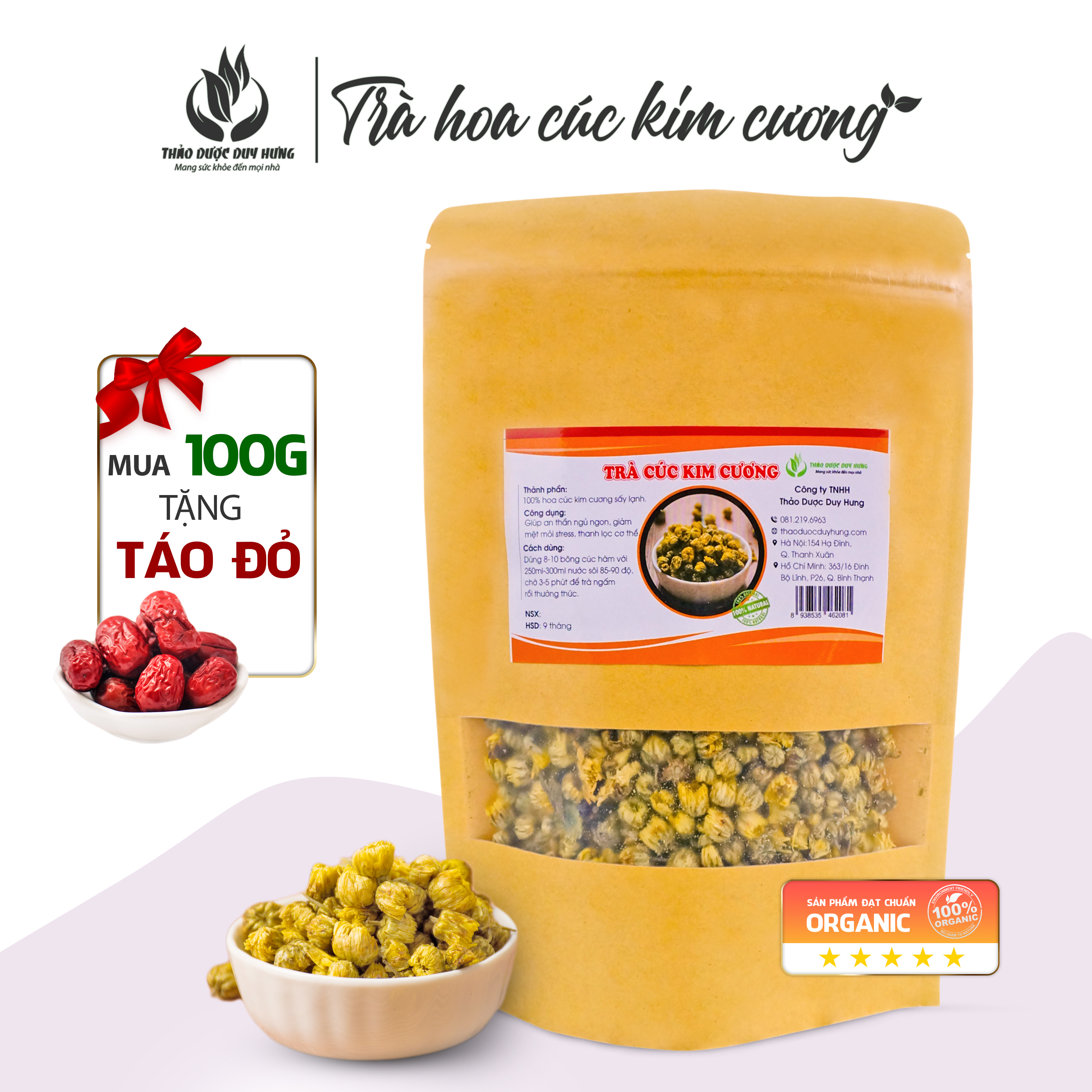 Trà cúc kim cương sấy lạnh nguyên bông - Trà thảo mộc giúp an thần ngủ ngon - Công ty TNHH Thảo Dược Duy Hưng