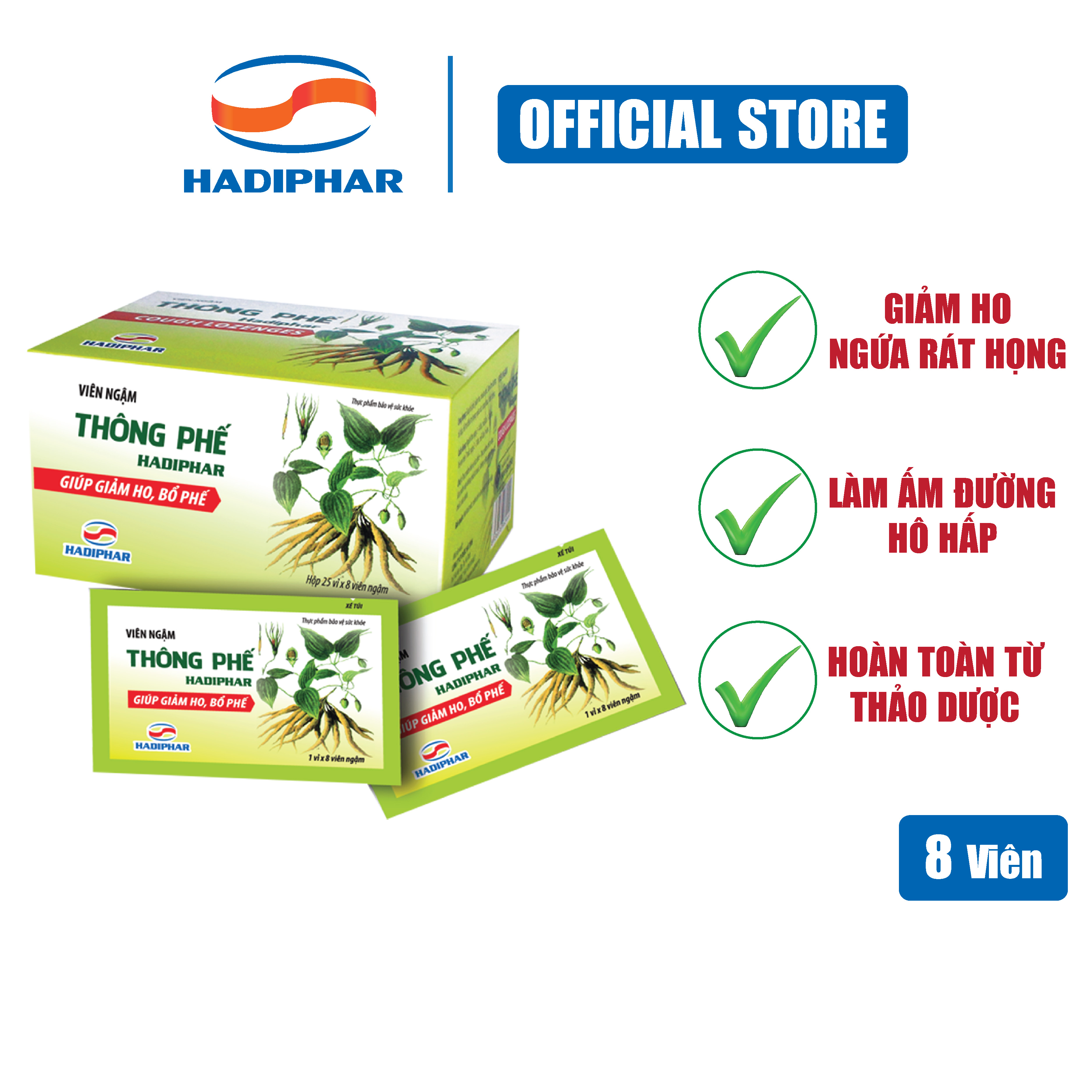 Viên ngậm ho Thông Phế Hadiphar hỗ trợ giảm ho bổ phế, làm ấm đường hô hấp