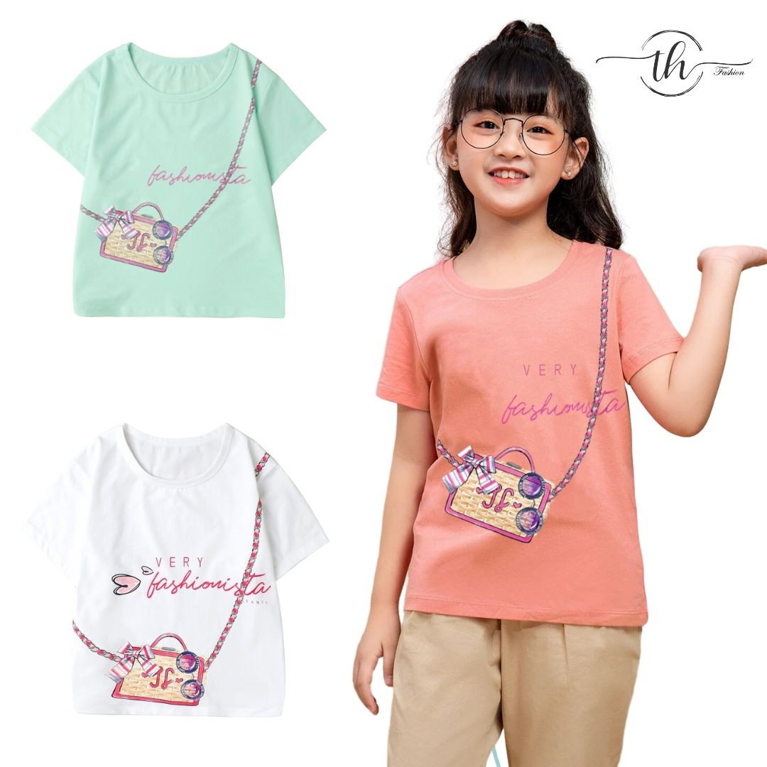 Áo phông bé gái chất Cotton local brand TH Fashion GCAA0120 in hình túi xách dành cho bé từ 22 đến 45kg