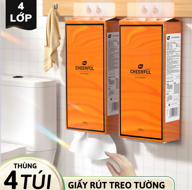 Thùng 4 bịch Khăn Giấy Rút Treo Tường Tiện Lợi