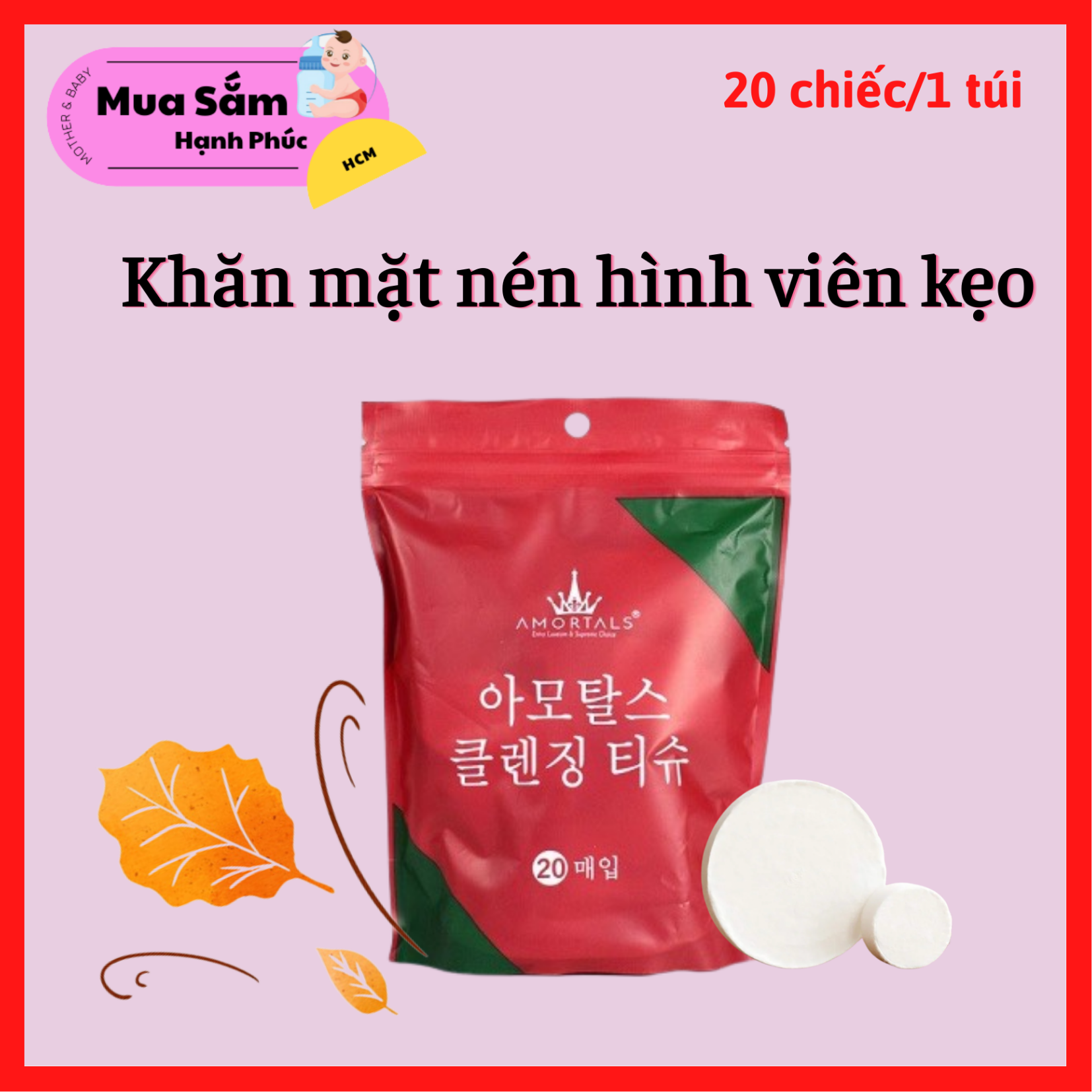 Khăn nén đa năng hàn quốc - dùng 1 lần nhỏ gọn tiện lợi chất liệu cotton mềm mịn (20 chiếc/1 túi)