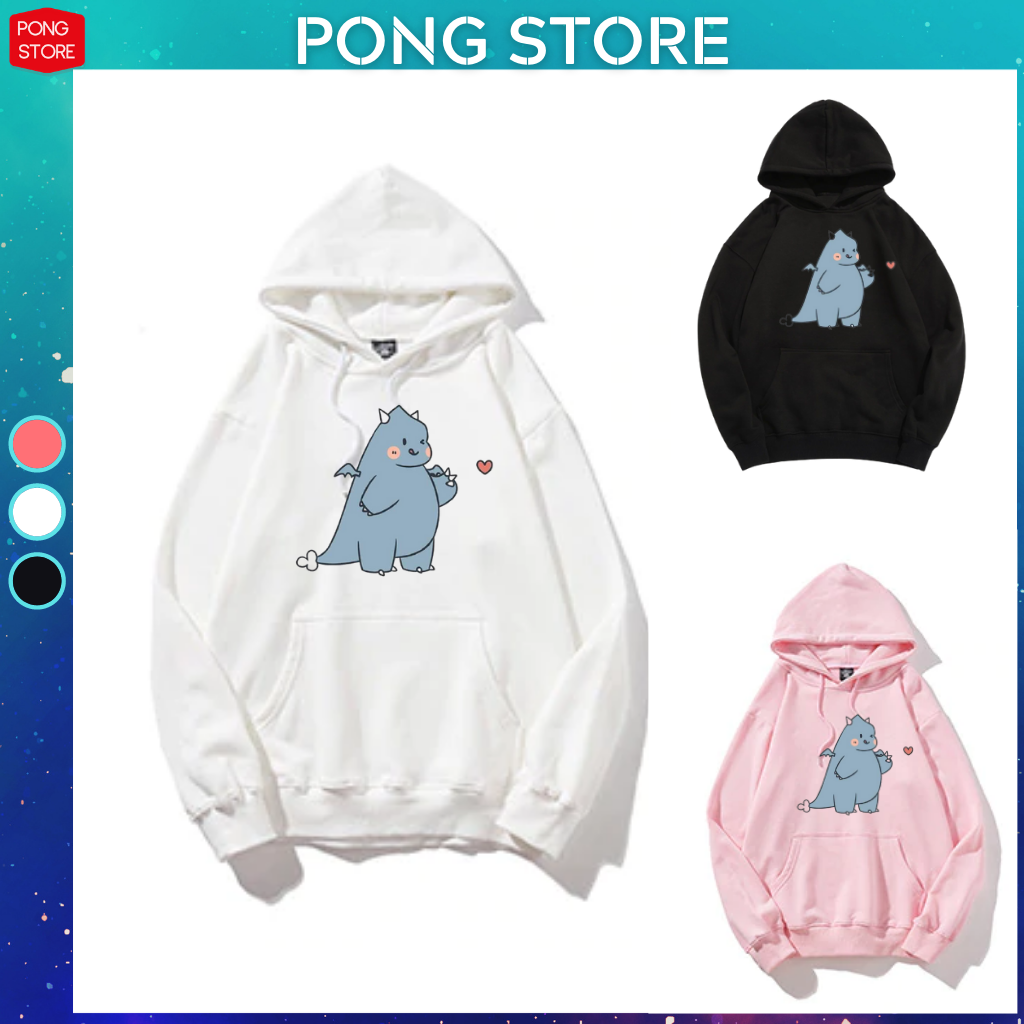 [HCM]Áo Hoodie Nam Nữ Hình In Hình Khủng Long Thả Tim PONGSTORE Hot Trend 2021 Áo Khoác Hoodie Unisex Chất Nỉ Lót Bông Form Oversize Dưới 57Kg Mặc Đẹp Có Nhiều Màu Giá Siêu Rẻ