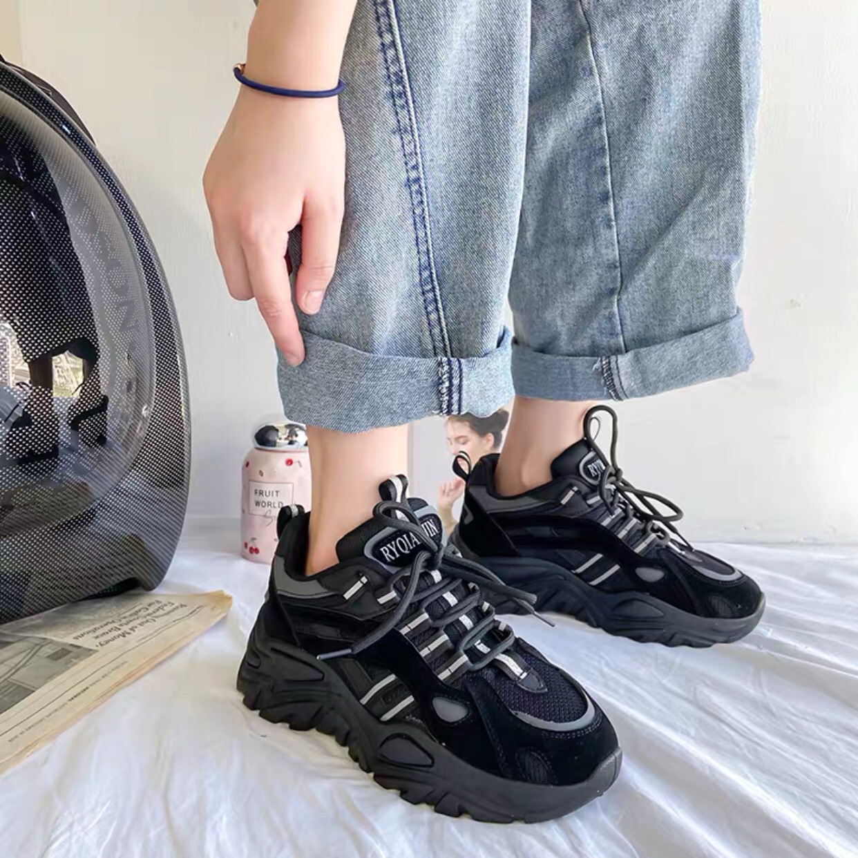 Giày Ulzzang,Sneaker nữ 2 vạch phản quang đế kiểu mới Đủ 3 màu