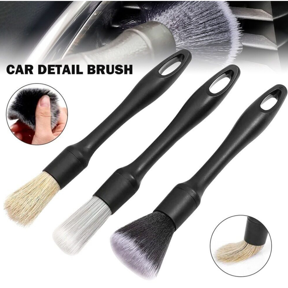 Bộ 3 cây cọ rửa xe cao cấp, cọ vệ sinh xe, cọ microfiber, cọ sợi cước, cọ lông heo vệ sinh chi tiết, nội thất