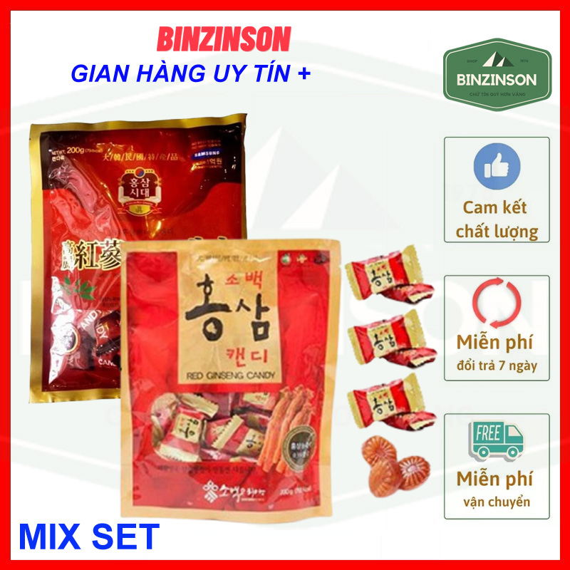 kẹo sâm Sobaek 200g và kẹo hồng sâm vitamin 200gram [ MIX SET KẸO ] - Binzinson