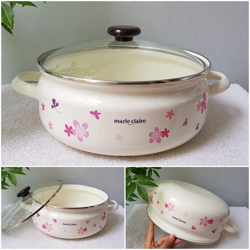 Nồi lẩu tráng men cao cấp nhật bản fujihoro .hoa văn hoa tím. mcpv-27hd.nhập khẩu thái lan.tặng 2 vá canh inox
