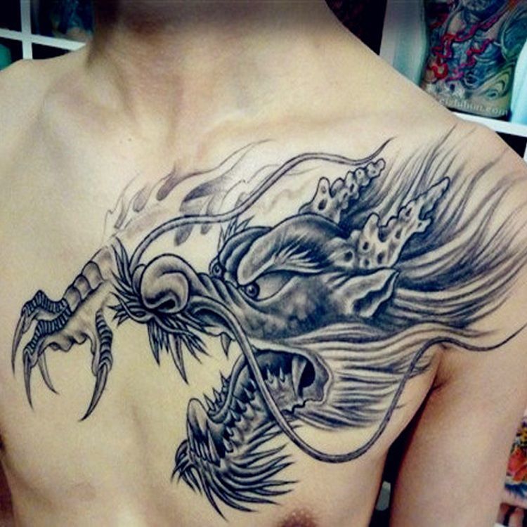 Hình xăm dán hình rồng xanh rồng hình xăm dán chống thấm nước cho nam khăn choàng lâu dài đầu rồng lớn nửa giáp qua vai rồng ngực rồng