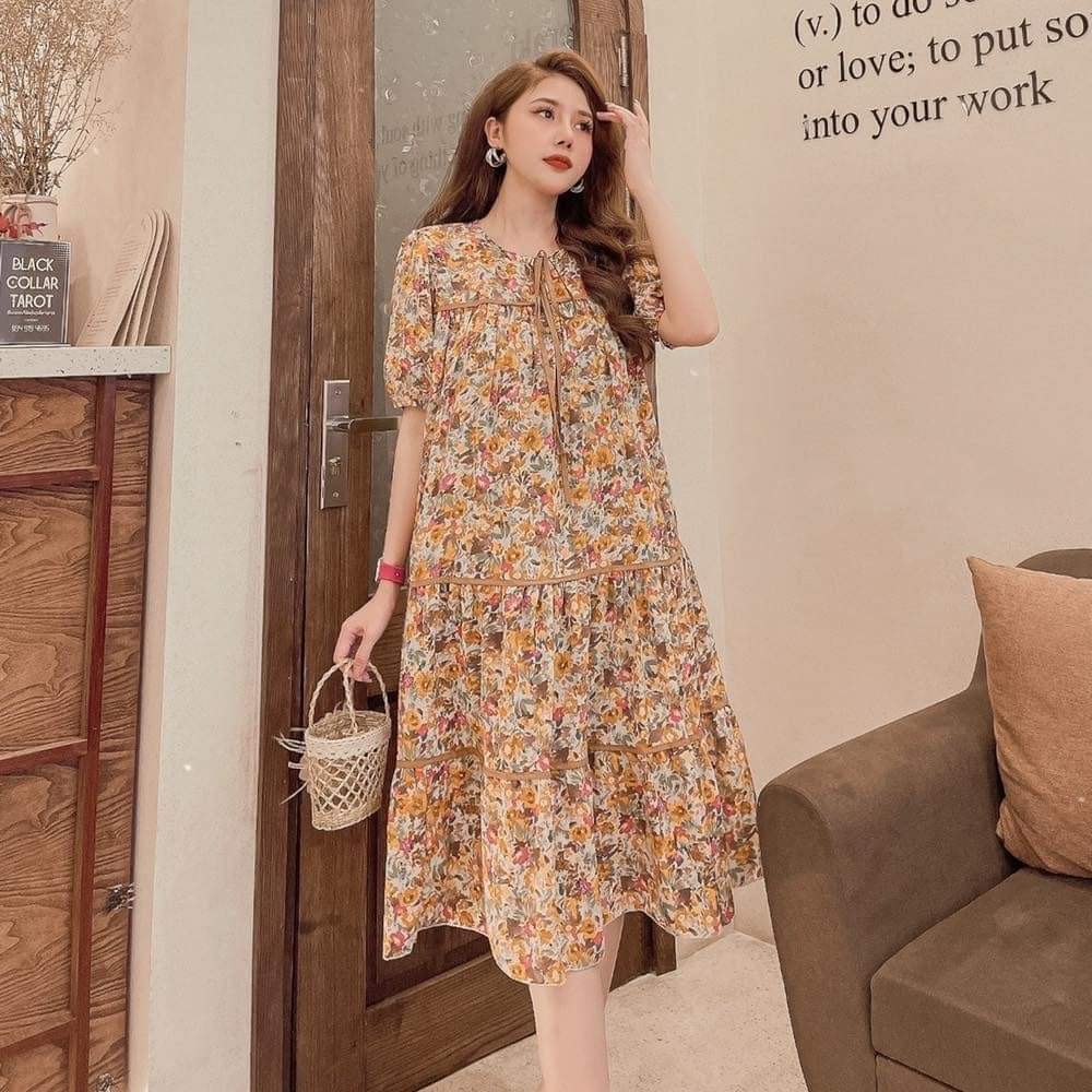 Váy dáng suông tay bèo đũi xốp , đầm bầu dự tiệc, đầm bigsize mùa hè