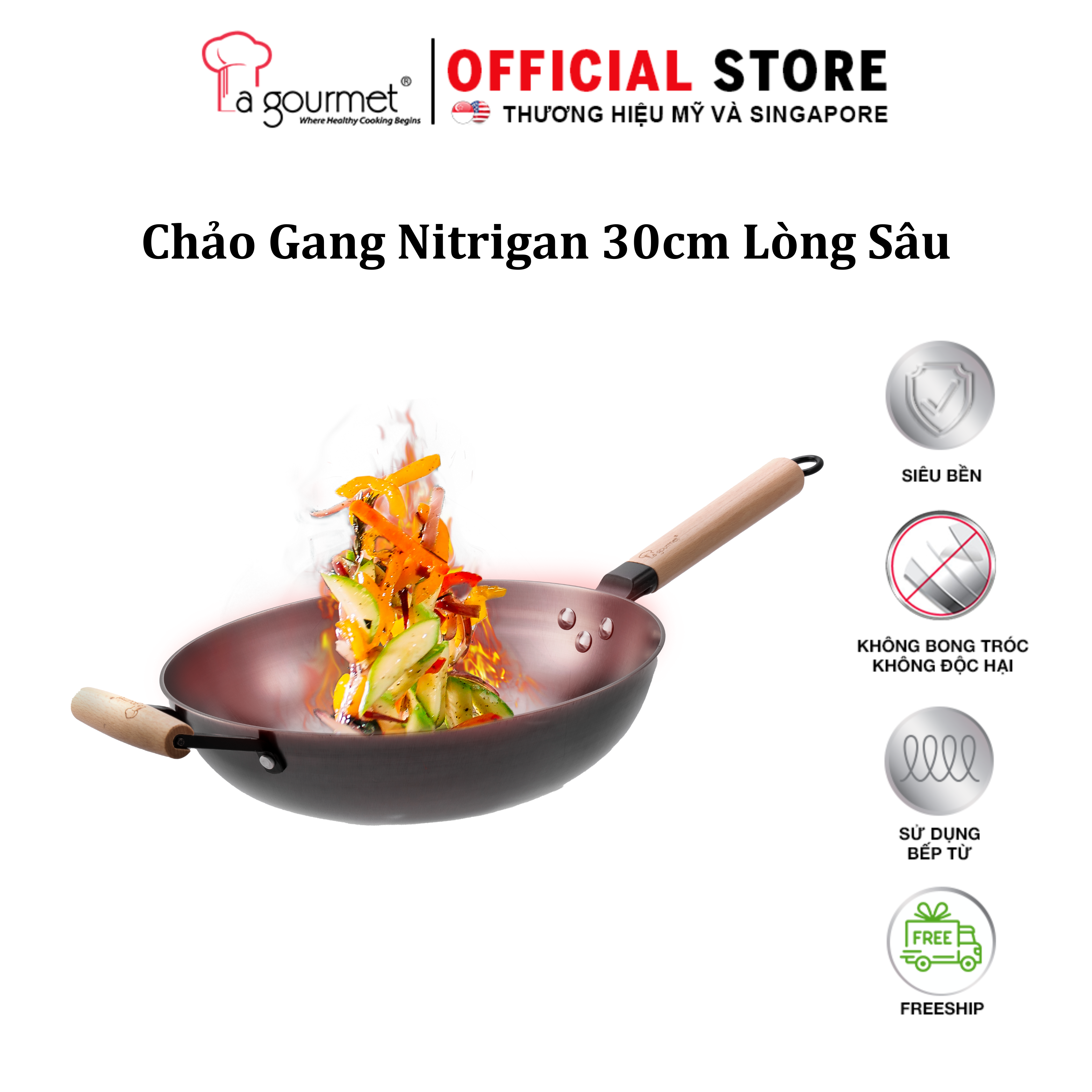 Chảo gang cao cấp 2 Tay Cầm La gourmet Nitrigan 30Cm -chính hãng-sử dụng bếp từ- 347664