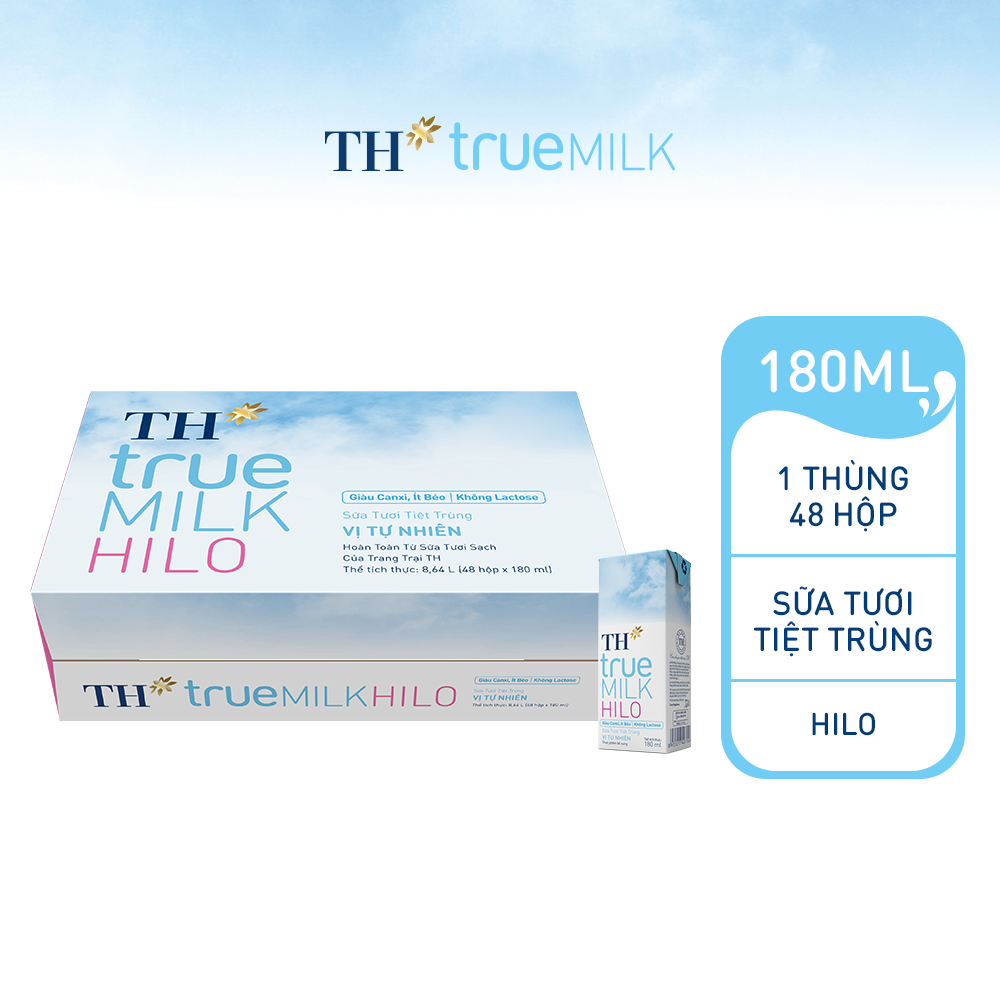 Thùng 48 hộp sữa tươi tiệt trùng TH True Milk HILO 180ml