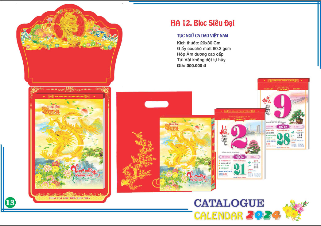 BỘ LỊCH BLOC HA12 bloc cực đại tục ngữ ca dao Việt Nam ( 22 x 32 cm)
