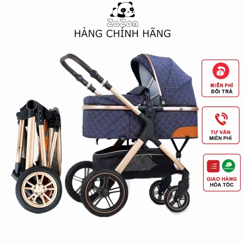 Xe đẩy cho bé gấp gọn 2 mức kèm nôi đẩy 2 chiều 3 tư thế Zozon Belecoo phiên bản 2022 dùng cho em bé từ sơ sinh - 4 tuổi