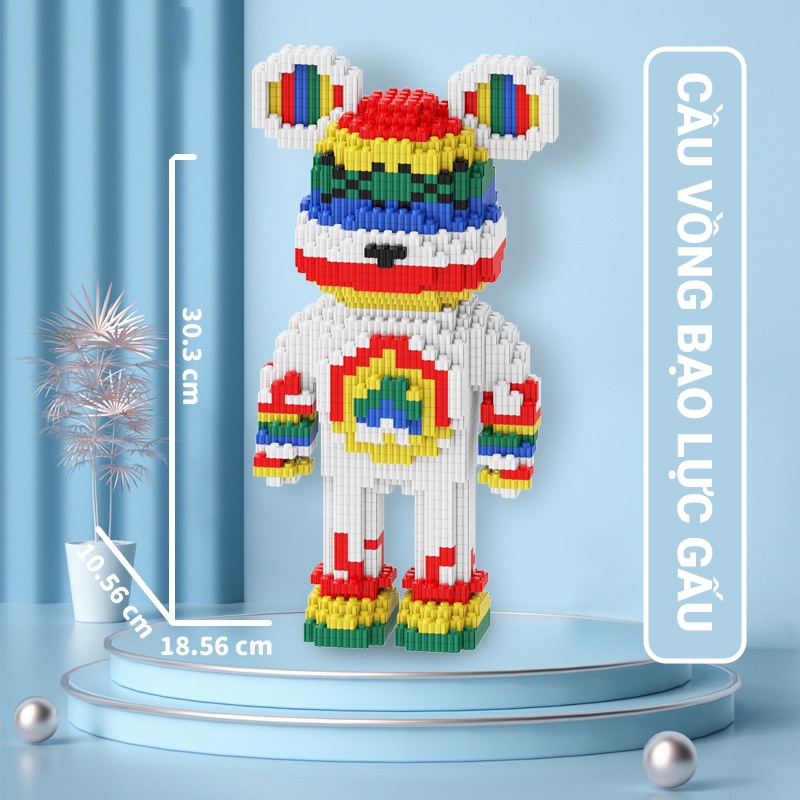 Đồ chơi xếp hình lắp ráp hình chú gấu cầu vồng 8985 30cm , đồ chơi lắp ghép le.go 3d mô hình le.go bearbrick ,dễ thương ztoy