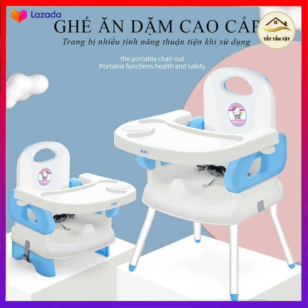 Ghế ăn dặm cho bé có thể gấp gọn kèm chân sắt, Mặt bàn có các hốc riêng biệt, Ghế ăn dặm đa năng, chắc chắn an toàn cho bé, Tiện lợi cho Mẹ