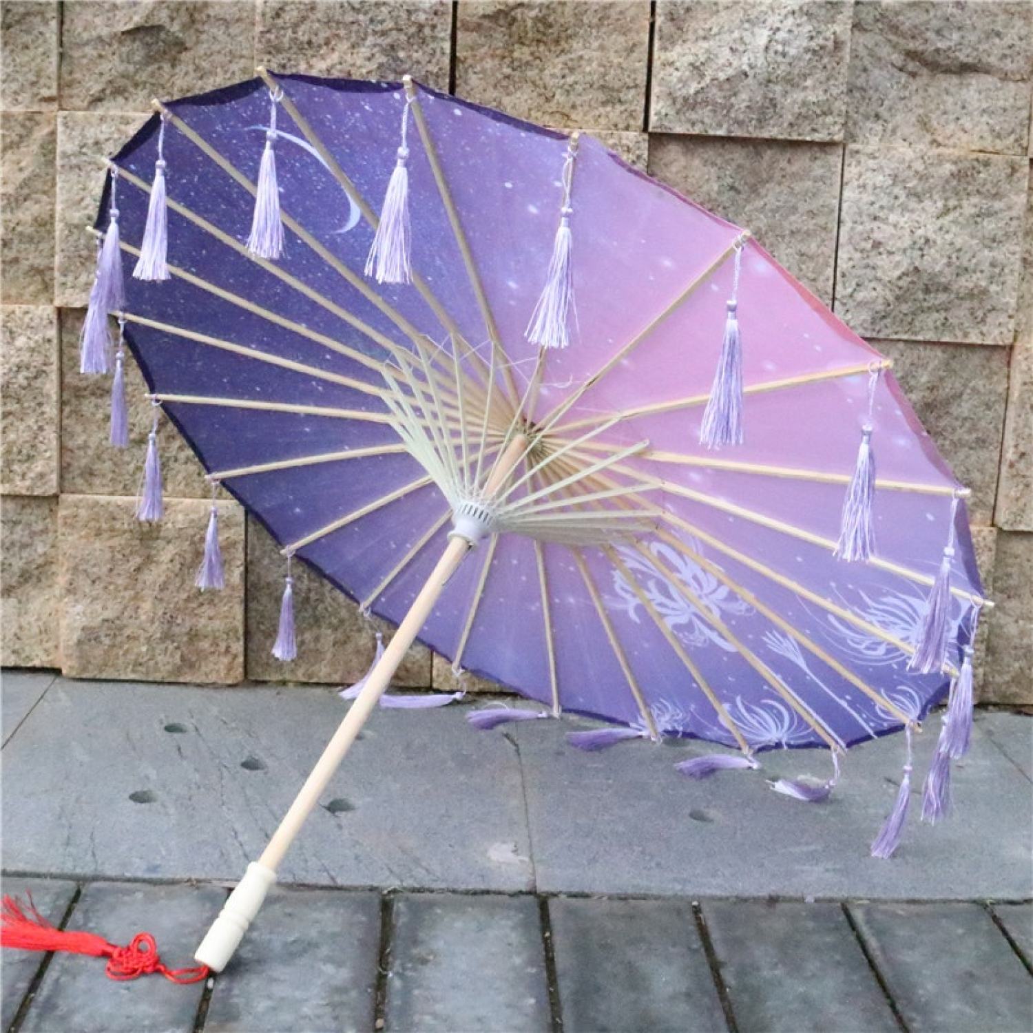 Ô dù vải Cổ Trang rơi Tua Rua mini cosplay họa tiết Trυng Hoa độc đáo