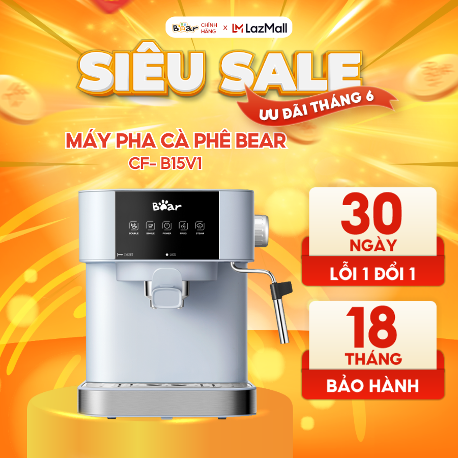 Máy pha cà phê bear b15v1 tự động đa năng pha cafe, pha espresso phù hợp với gia đình, công ty