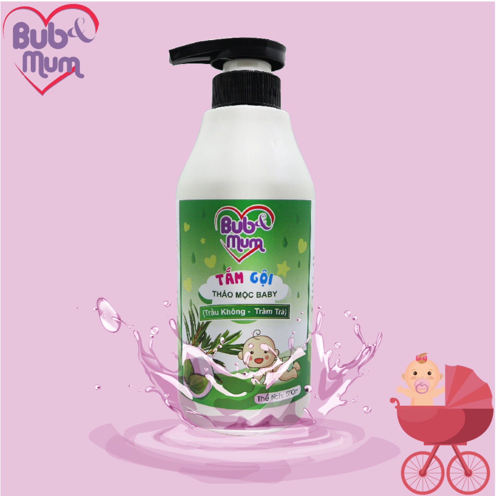 Gel Tắm gội Thảo mộc Baby chiết xuất Trầu Không và Tràm Trà 500ml BuB&MuM