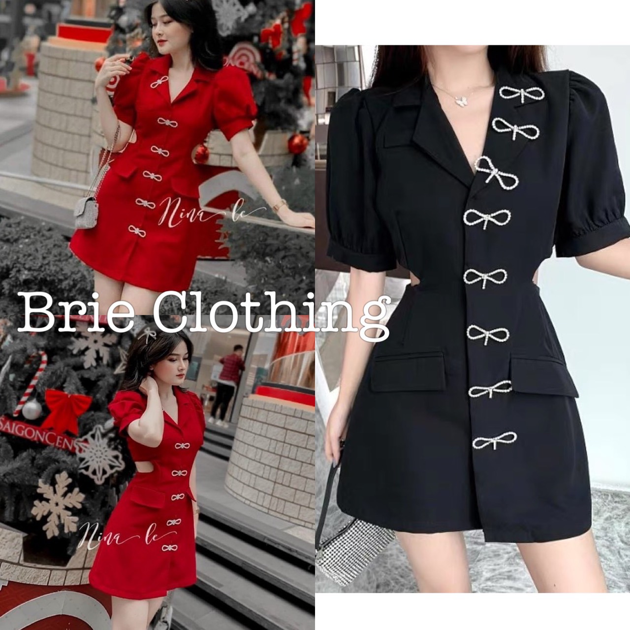 Đầm vest khoét eo đính nơ brie clothing