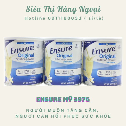 DATE 2025 LỐC 3 SỮA BỘT ENSURE MỸ 397g