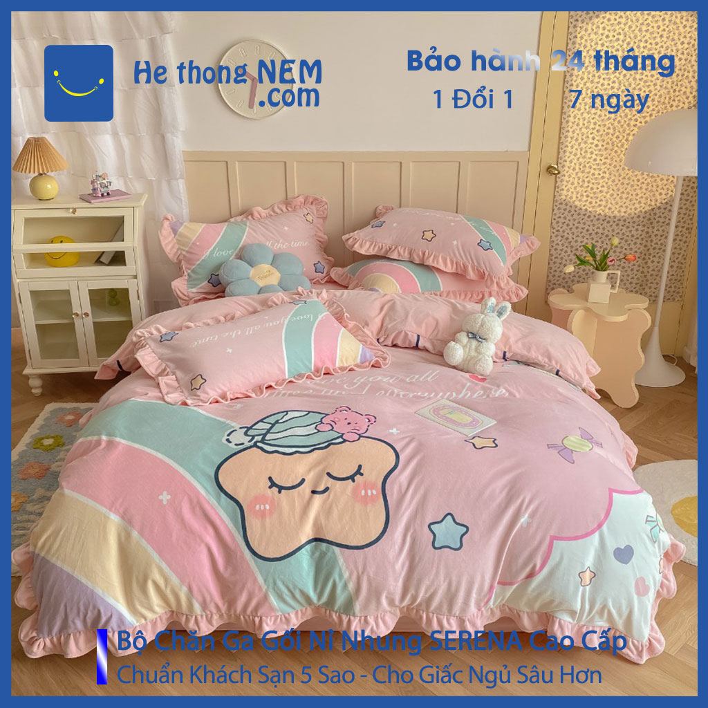 Bộ chăn ga gối chất liệu nỉ cao cấp hệ thống nệm SERENA chính hãng set vỏ chăn ga gối nệm chăn chần bông mùa đông ấm áp cho bé
