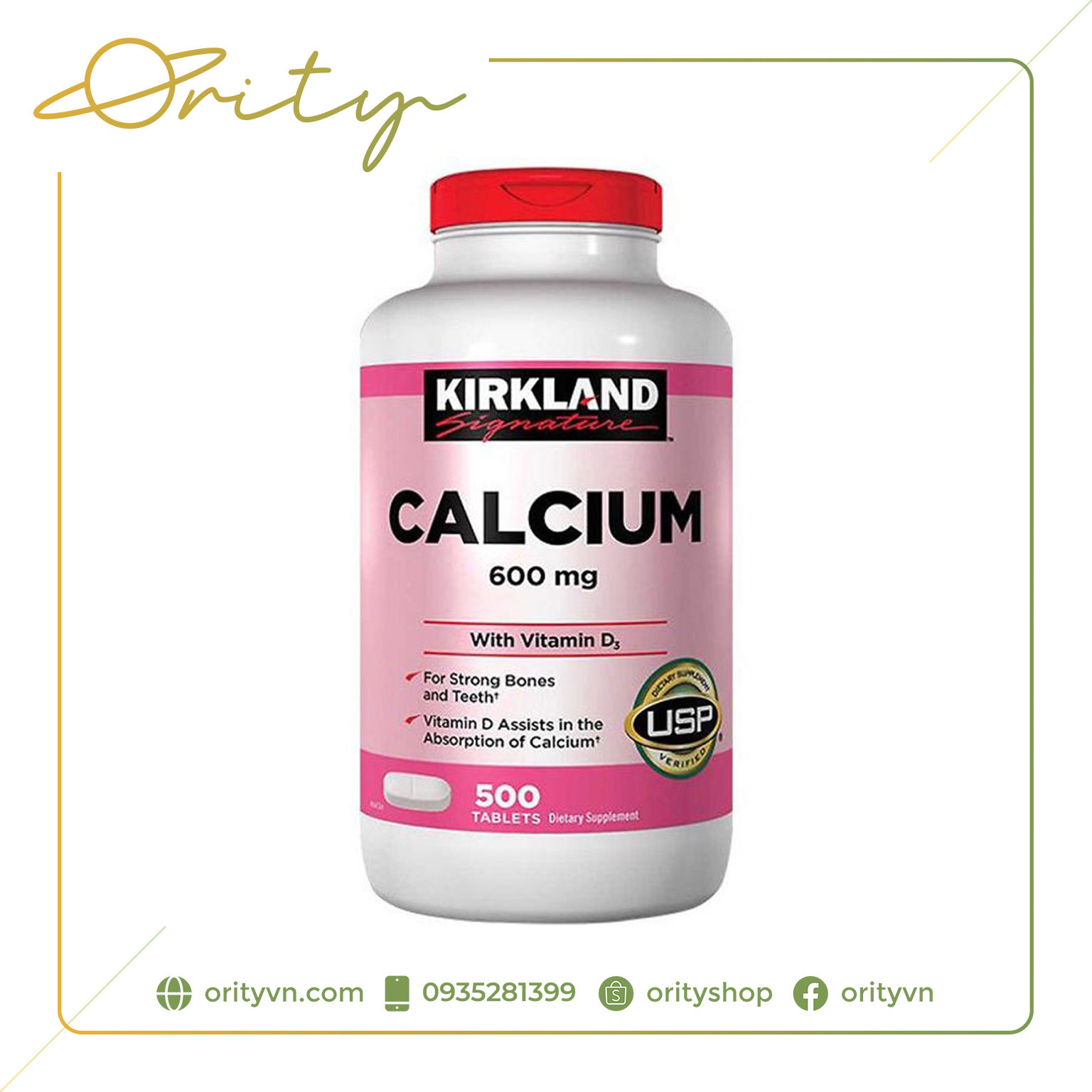 [Chính Hãng] Viên Uống Bổ Sung Canxi Kirkland Calcium 600mg + Vitamin D3 - 500 Viên