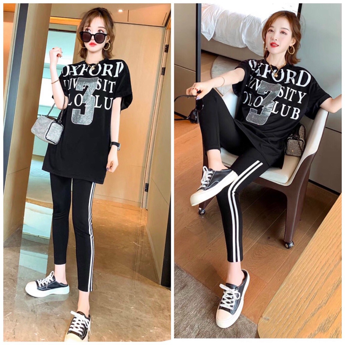 Bộ thun thời trang kí tự oxford hiện đại