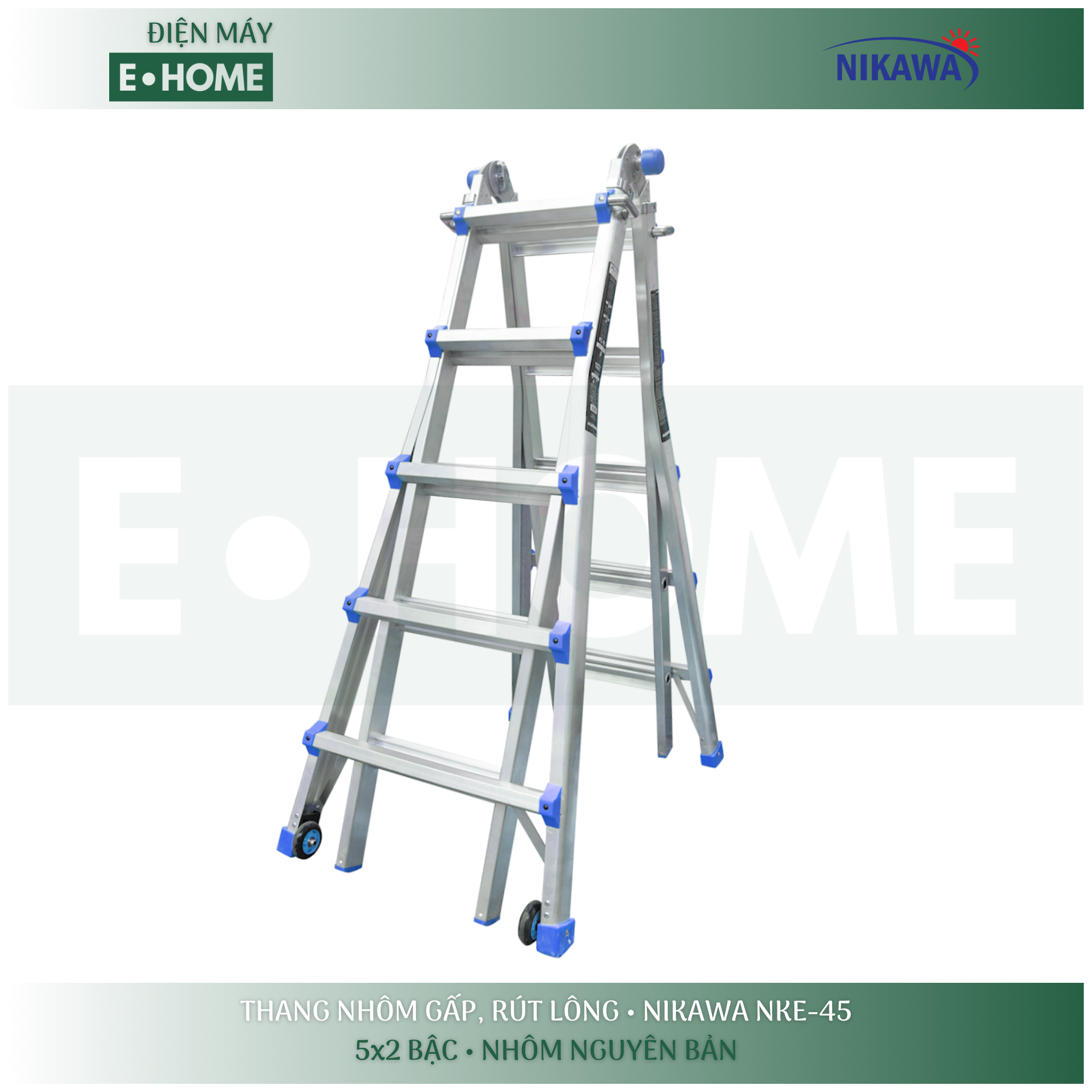 Nikawa NKE-45 | Thang Nhôm Gấp Đa Năng Nikawa NKE-45 (A-252 & I-518) - Thang Trượt, Rút Lồng Cao Cấp - Khóa Nhấn An Toàn - Hành Chính Hãng