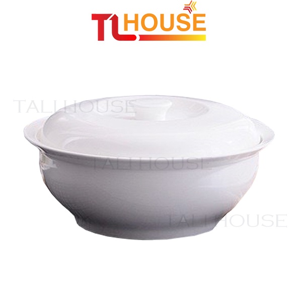 Bát tô sứ trắng 9 inch đựng cơm, tô canh có nắp đậy cỡ đại – TALI HOUSE