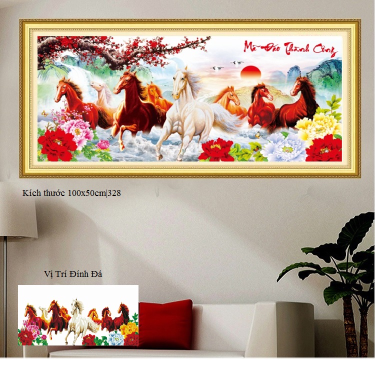 Tranh đính đá Mã đáo thành công - Kích thước 100x50cm
