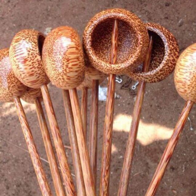 Gáo Múc Rượu Gỗ Dừa, Cống Đong Rượu, Ly Vuông Tròn Có Cán - Coconut Wood Spoon
