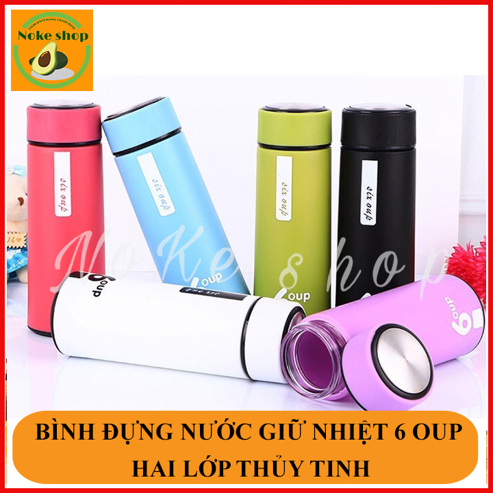 Bình nước giữ nhiệt 6OUP - Bình giữ nhiệt thủy tinh bọc nhựa 450ml