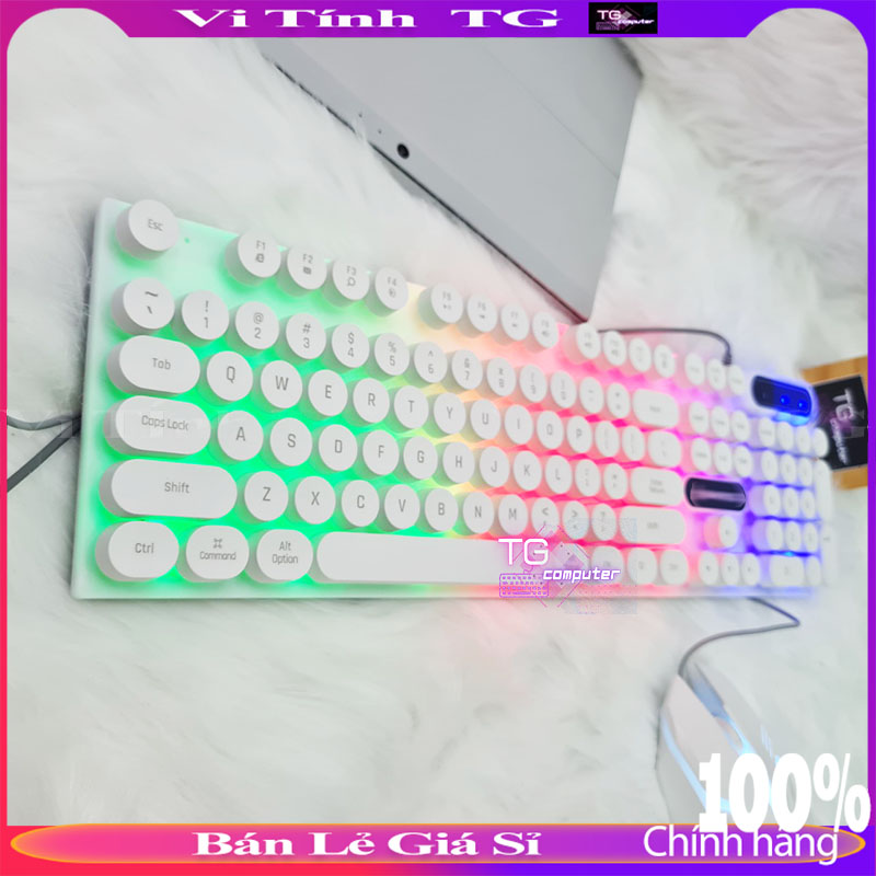 Bàn phím màu trắng nút tròn có led đa màu cực đẹp - Vi tính TG D5