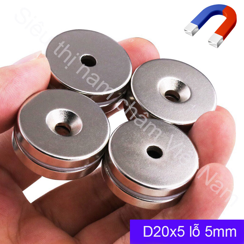 Nam châm tròn 20x5 lỗ 5mm từ tính mạnh n35